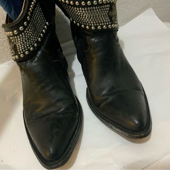 Old Gringo Mini Belinda Stud Cowboy Western Heeled Black Leather Bootie Boots - Picture 5 of 16